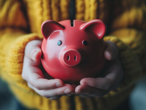 Child Holding Brightly Colored Piggy Bank
