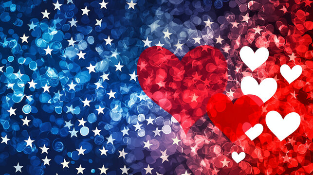 US Wahlkampf 2024 Herz-Design, Patriotischer USA Kampagnen-Hintergrund, Amerikanische Flagge mit Love-Motiv, Election Campaign Layout, Politische Marketing-Vorlage