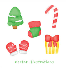 Christmas elelments in watercolor style.