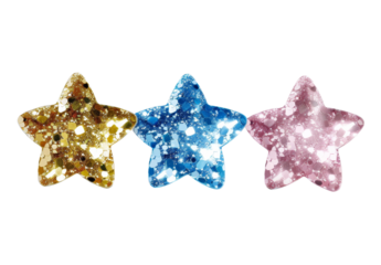Glittery Decorative Stars in Gold, Blue, and Pink Colors.