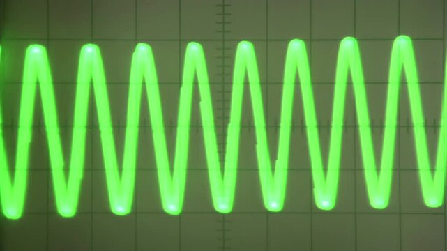 Throbbing Parabolic Curve. Analog oscilloscope screen with a green beam signal. Signal changes the amplitude