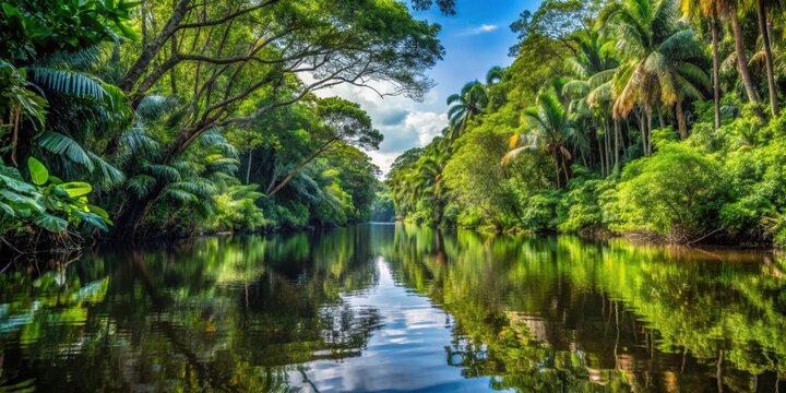 Waterways navigated through lush rainforest in Oiapoque, Brazil, Oiapoque, waterways, rainforest, Amazon, Brazil