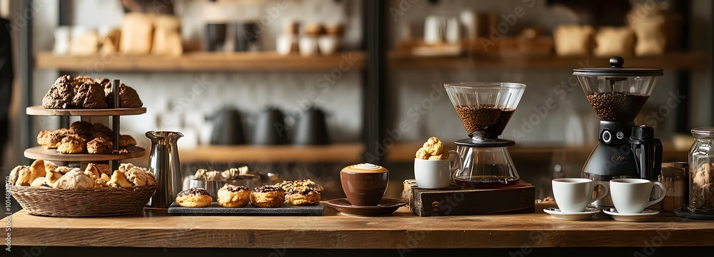 Aufkleber 4. **artisan aesthetic:** create a scene of an artisan coffee shop table featuring an artistic coffe