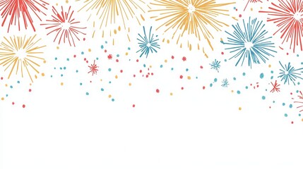 Minimalist Diwali illustration featuring colorful fireworks against a white, isolated canvas.