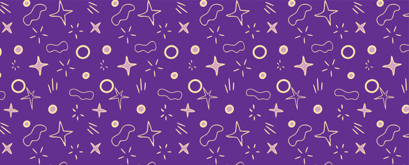 Cute seamless pattern with simple sun, star and rays. Abstract bohemian baby seamless pattern. Soft color surface design for baby fabric and nursery decor. Gender neutral design. Vector illustration