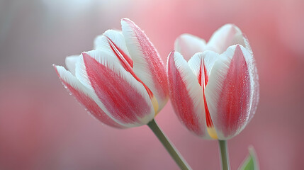 A close-up of a red and white striped tulip  with the right side  blurred background