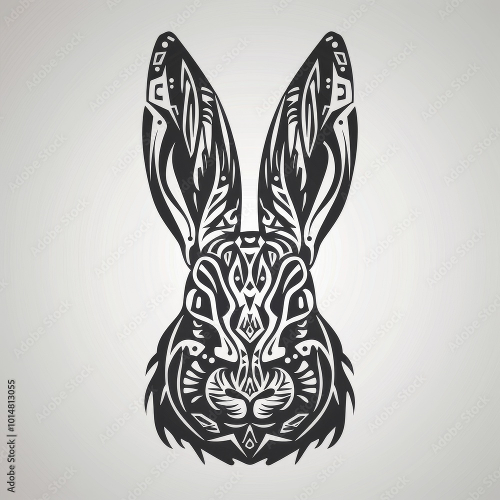 Poster minimalist rabbit head with intricate tribal patterns.