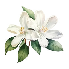 Group of Elegant White Flowers with Green Leaves in Bloom.