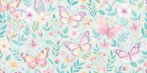 Pastel floral butterfly seamless pattern for spring, spring, pastel, floral, butterfly, seamless, pattern, nature