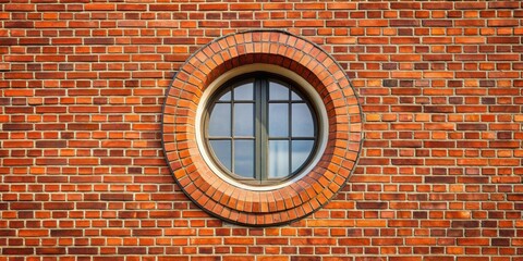 Round window set in a red brick wall , circular, architecture, design, old, vintage, unique, exterior