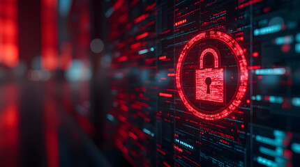 Fototapeta premium Hacker attack. Security breach, system hacked, internet cyber attack alert with red broken padlock, cybersecurity
