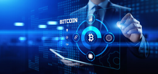 Bitcoin cryptocurrency growth stock market trading financial technology concept.