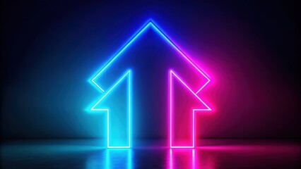 Neon blue and pink glowing up arrow abstract background, , rendering, neon, blue, pink, glowing, up arrow, abstract