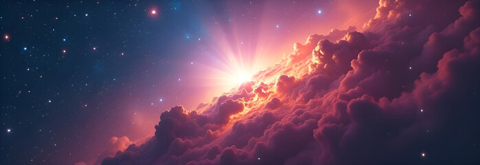 Colorful space galaxy, cloudy nebula. Starry night space. Universal science astronomy. Beautiful space background. Fantasy landscape space background.