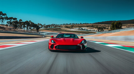 High-performance car on a track with a blurred racing background for dynamic effect
