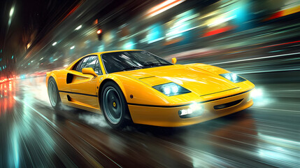 High-performance car on a track with a blurred racing background for dynamic effect