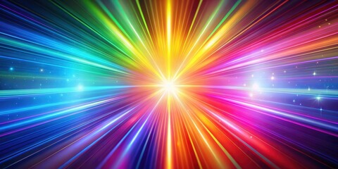 Obraz premium Rainbow light rays flashing and glowing against abstract holographic background, holographic, light rays, rainbow