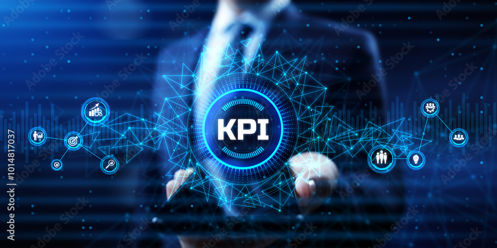 Poster kpi key performance indicator business and technology concept on screen.