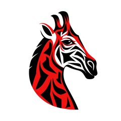 Giraffe on White Background. Black and Red colors