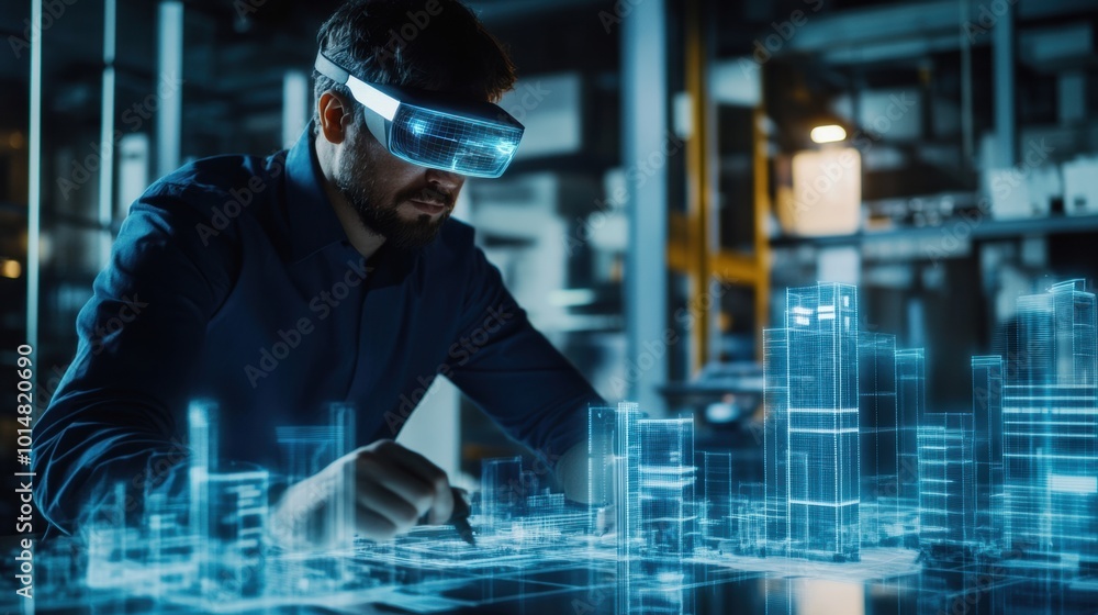 Leinwandbilder an augmented reality architect designs virtual structures in a futuristic urban landscape with ar gl