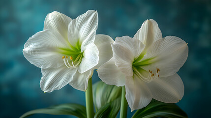 Fototapeta premium A close-up of a white amaryllis bloom a soft, blurred background