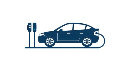 Electric car charging icon, showing a car plugged into a charging station