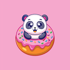Cute Panda Enjoying Sweet Donut Delight Vector Illustration.