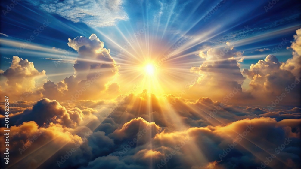 Wall mural sunlight shining through clouds symbolizing hope and the presence of a higher power, sunlight, glist