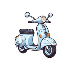 Blue scooter with a black seat on a white background. Suitable for travel, transportation, urban lifestyle, and eco friendly concepts in design projects. Generative AI