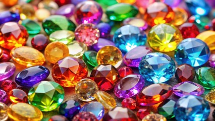 Collection of shining acrylic jewels in different colours isolated on background, shiny, acrylic, jewels, colorful