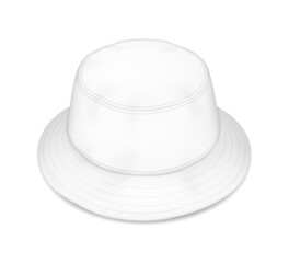 Minimal bucket hat with mockup realistic vector illustration. Streetwear headgear accessory logo template 3d model on white background