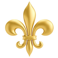 Gold metallic fleur-de-lis symbol isolated on transparent background