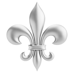 Silver metallic fleur-de-lis symbol isolated on transparent background