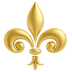 Gold metallic fleur-de-lis symbol isolated on transparent background