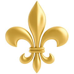 Gold metallic fleur-de-lis symbol isolated on transparent background