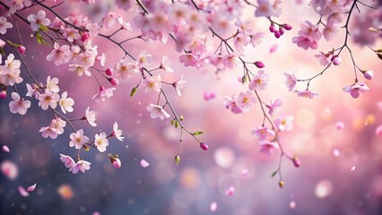 Ethereal image of cherry blossom branches with falling petals, blossom, cherry, ethereal, branches, delicate, petals, serene