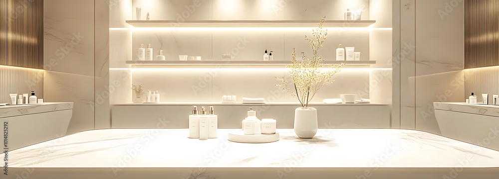 Poster 1. **elegant bathroom display:** create an image of a pristine white marble tabletop in a luxurious 