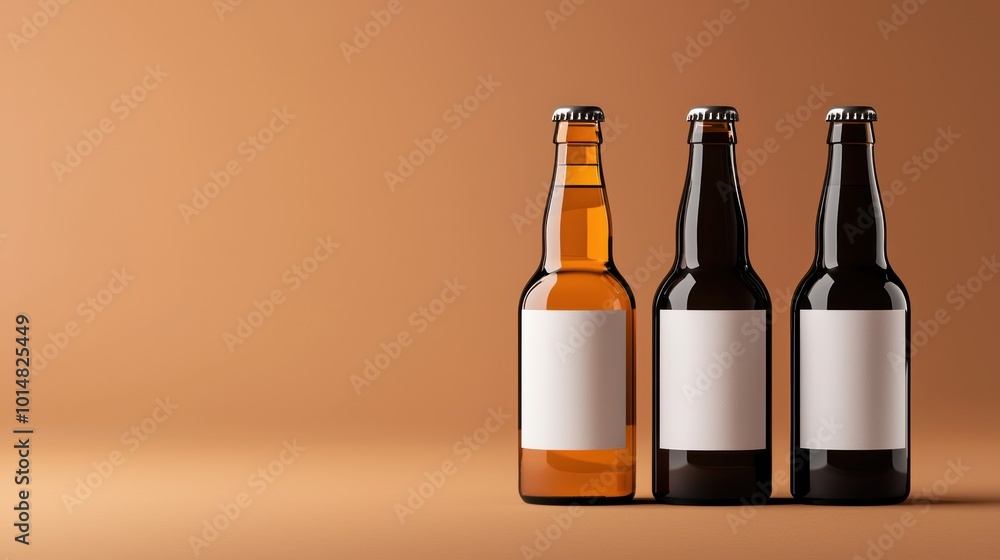 Poster three bottles with blank labels on minimal background