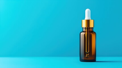 Amber Bottle with Dropper on Blue Background