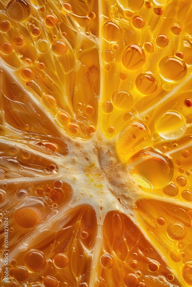 Poster a close-up shot of a slice of orange with its vibrant color and texture