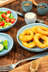 Fried squid rings and salad.