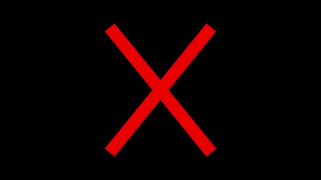 red cross mark icon animation on blackground.