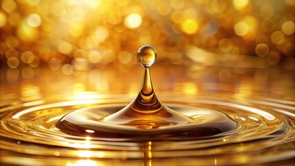 Macro shot of oil or honey drop on golden background with reflections and textures , luxury, elegance, shiny, liquid, close-up