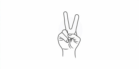 Obraz premium Single-line drawing of a hand making a peace sign. Minimalist human hand gesture illustration on white background