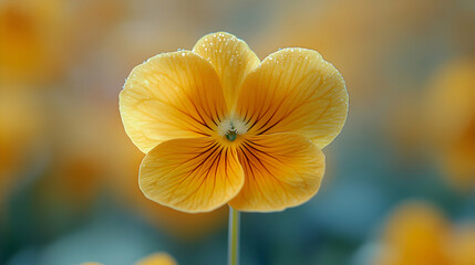 A close-up of a yellow pansy bloom a soft, blurred background