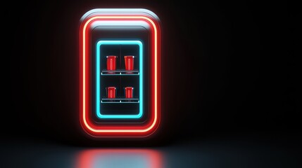 A modern fridge illuminated with neon lights against a dark background, showcasing a futuristic design and aesthetic appeal.