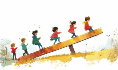 Children playing on a seesaw in the park.