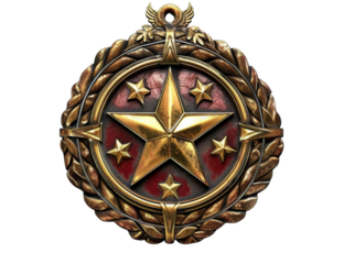 Ornate Medal Featuring a Central Star and Decorative Laurel Wreath