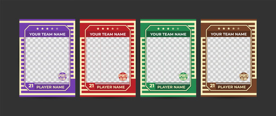Set of trading frames for game sports card template, Sports club card templates in various colors