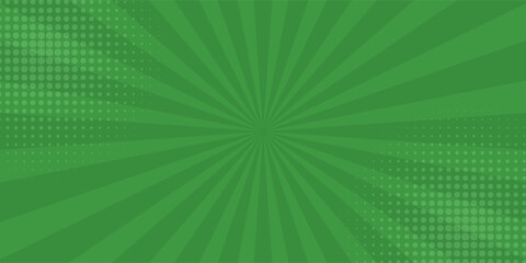 Bright green rays background. Comics, pop art style. Vector illustration